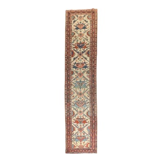 19th Century Ivory Tribal Heriz Serapi Runner - 2'10" x 13'1" For Sale