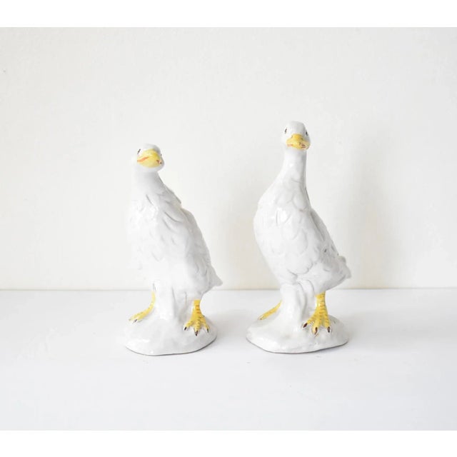 Pair of French Poterie De Bavent Tin-Glazed Faience Pottery Geese Figurines For Sale - Image 4 of 9