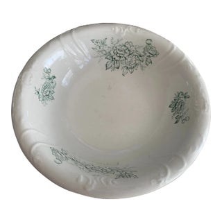 Antique Primitive Large Ironstone Bowl Green Transferware For Sale