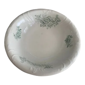 Antique Primitive Large Ironstone Bowl Green Transferware