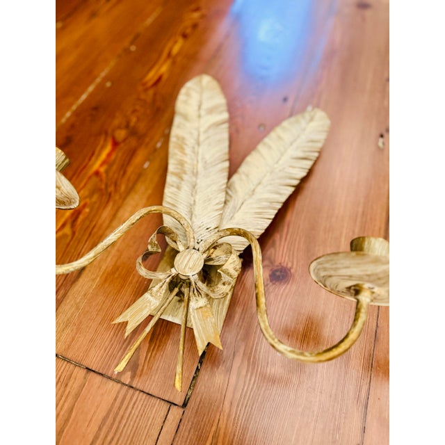 Traditional Late 20th Century Hand Marbled Feather and Bow Candle Scones- a Pair For Sale - Image 3 of 7