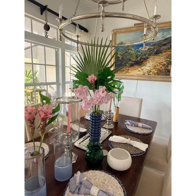 Coastal Azure Palm Orchid Arrangment For Sale - Image 3 of 9