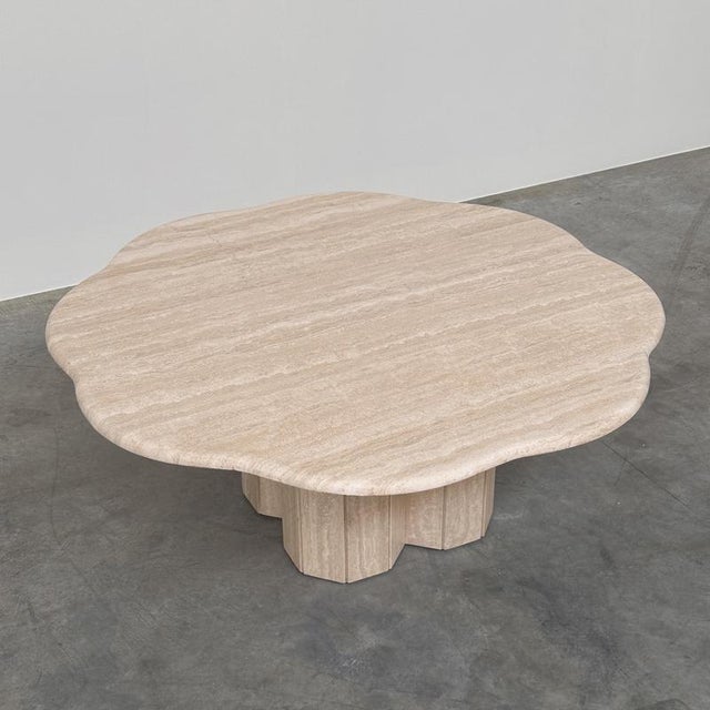 French Sculptural Travertine Flower Coffee Table, 1980s For Sale - Image 6 of 16