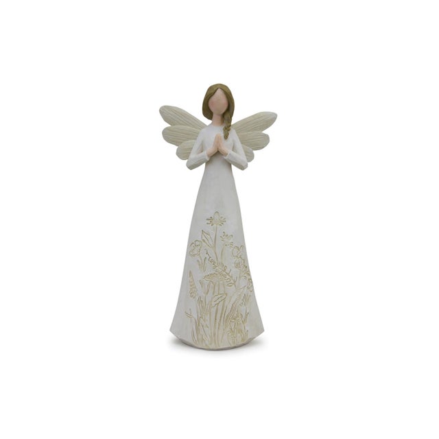 2020s Beige Floral Etched Angel Figurine (Set of 3) For Sale - Image 5 of 6