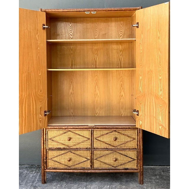 Vintage Tortoise Rattan Diamond Armoire For Sale - Image 4 of 12