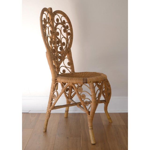 Vintage 1970s Boho Bamboo & Rattan Heart Back Chair For Sale In San Francisco - Image 6 of 17