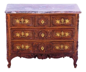 18th C. French Commode With Gray Rouge Marble Top