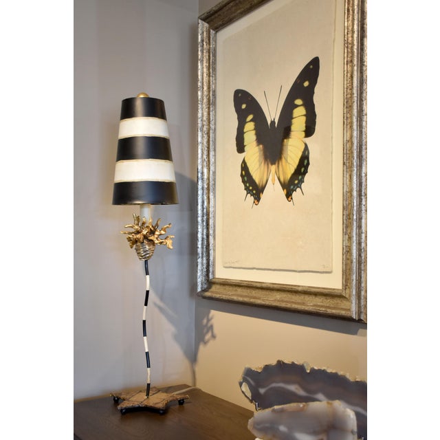 La Fleur Buffet Table Lamp With Black White Striped Shade Chairish