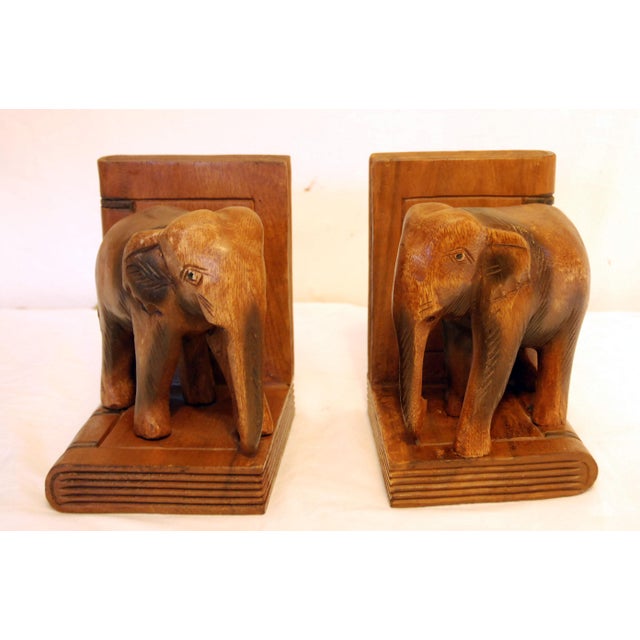 Vintage Carved Wood Elephant Bookends A Pair Chairish