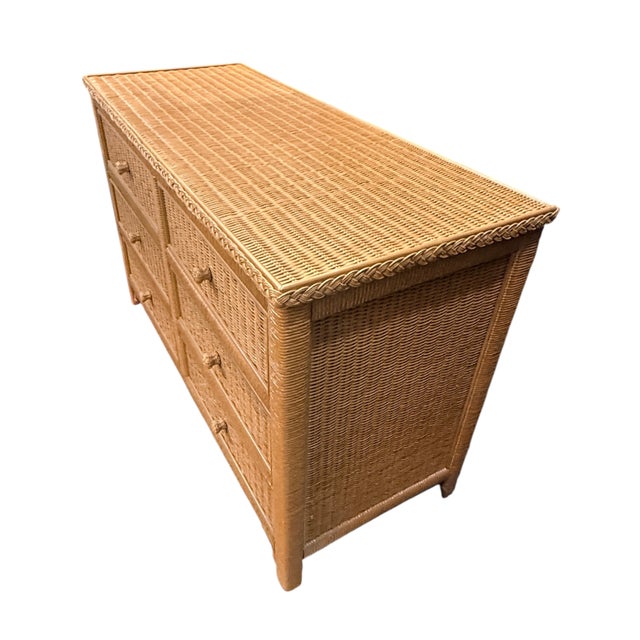 Vintage Henry Link Wicker Six-Drawer Dresser – Honey-Tan Rattan For Sale In West Palm - Image 6 of 7