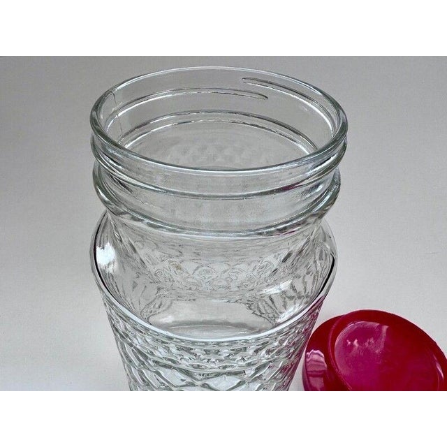 Vintage Anchor Hocking Wexford Pattern Glass Canister With a Red Plastic Lid 70s For Sale In Panama City, FL - Image 6 of 8