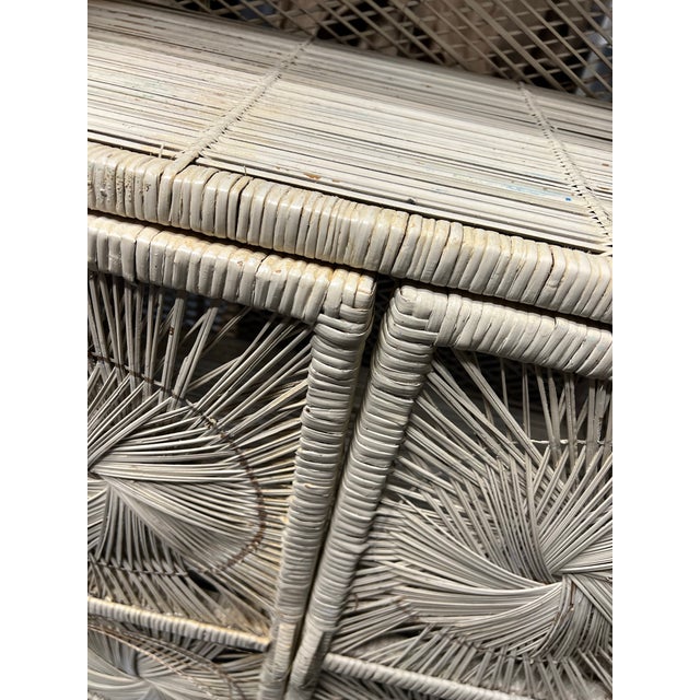 Vintage 1970s Palm Beach Coastal Arched Wicker & Rattan Étagère Hutch Cabinet With Sunburst Doors For Sale - Image 11 of 12