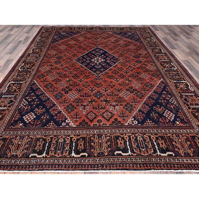 1950 8'1"x11'3" Ochre Red Hand Knotted Vintage All Wool Joshagan Cleaned Oriental Rug For Sale In New York - Image 6 of 12