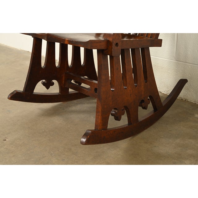 J. Dieudonné Antique Belgian Mission Oak Arts & Crafts Rocking Chair, Circa 1910 For Sale - Image 10 of 14