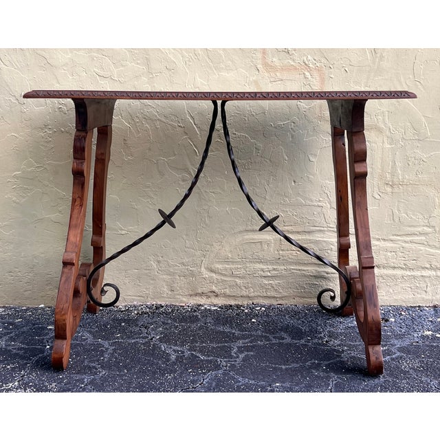 Baroque 19th Century Baroque Spanish Side Table With Ebonized Top and Lyre Legs For Sale - Image 3 of 13