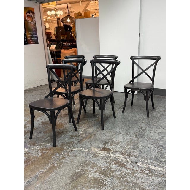 French Restoration Hardware Metal Madeleine Side Chairs, Set of Six For Sale - Image 3 of 12