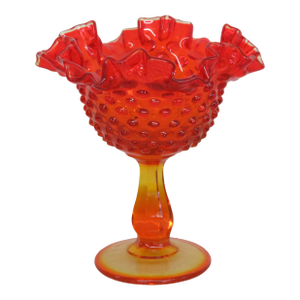 Fenton Amberina Hobnail Style Ruffled Pedestal Compote Candy Dish 4487b