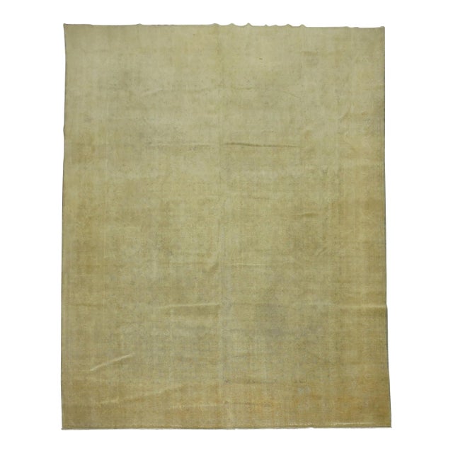 Early 20th Century Pale Green Yellow Persian Tabriz Rug - 10'4" x 13'9" For Sale