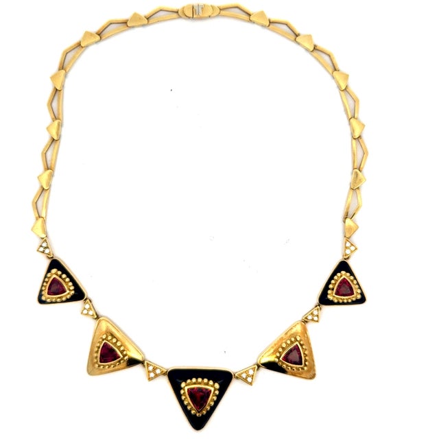 Vintage L. Ricci for Lancetti 18K Blue Enamel Necklace with Natural Tourmaline For Sale - Image 15 of 15