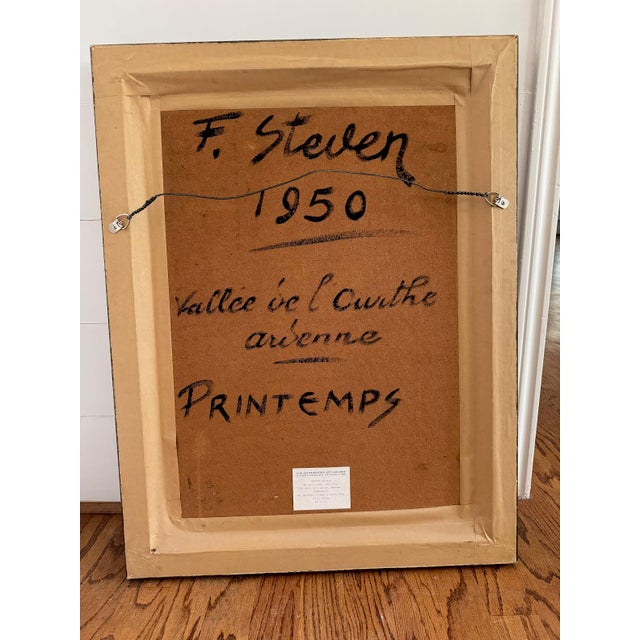 Fernand Steven painting of the Belgian School (1895-1955), 1950. Oil onn Board, Signed. Beautiful wood and brass tack...