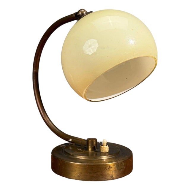 European Modern, Desk Lamp, Brass, Glass, Europe, 1970s For Sale