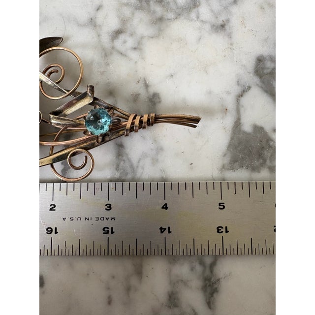 Art Deco Brooch Gold Fill 12k Signed Harry Iskin Large Blue Stone For Sale In New York - Image 6 of 7