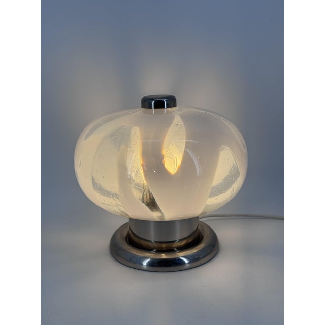 A table lamp * Beautiful Murano glass table lamp * Chrome-plated base * Mazzega style * Made in Italy * 1970s vintage * 3...
