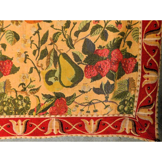 An attractive vintage machine-made French tapestry displaying a floral array on a yellow background. Cotton backing for...