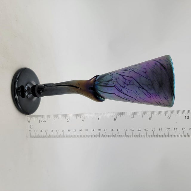 Glass Jim Bush 1995 Iridescent Art Glass Goblet For Sale - Image 7 of 9
