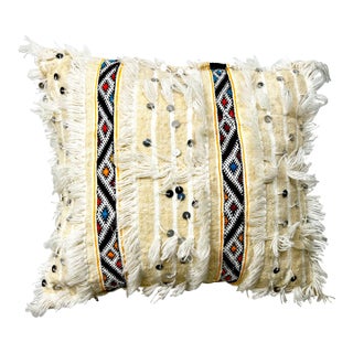 Vintage Moroccan Off White Wool Tribal Wedding Pillow For Sale