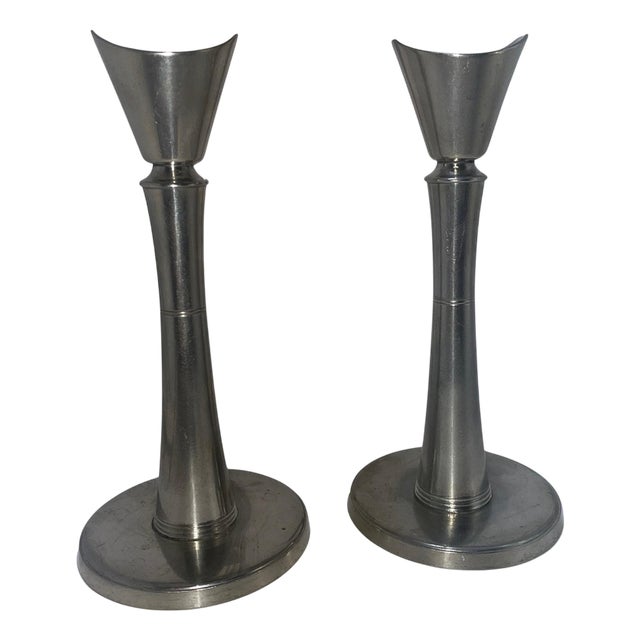 Art Deco Pewter Candleholders from GAB, 1930s, Set of 2 For Sale