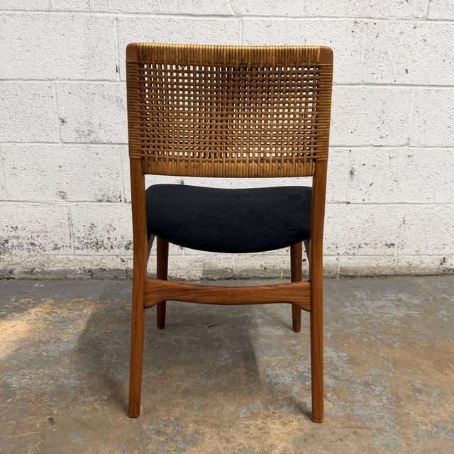 Brown Set of 4 E. Knudsen Model 47 Danish Teak and Cane Dining Chairs for Jensen & Lykkegaard For Sale - Image 8 of 11