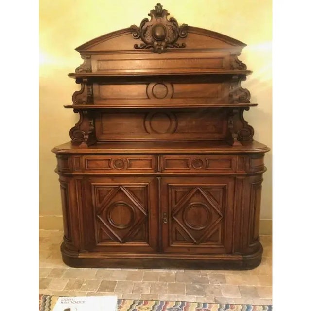 7 Ft Long Large Antique Oak French Buffet Renaissance Server For Sale - Image 9 of 9