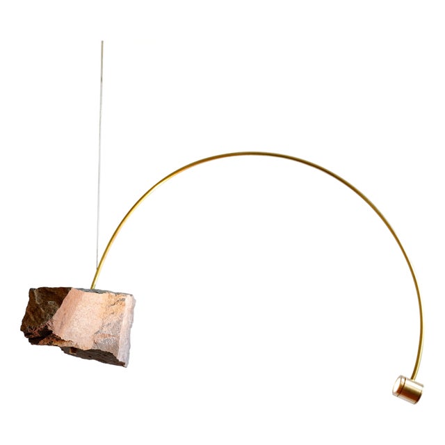 Greywacke Pendant Light in Stone and Brass by Johannes Hemann For Sale