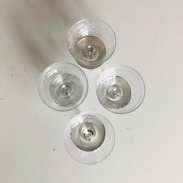 Art Deco Antique Clear Etched Sherbet/Champagne Glasses S/4 For Sale - Image 3 of 7