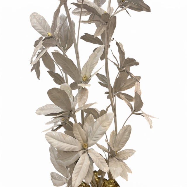 Mid-Century Modern Lacquered Metal Floor Lamps with White and Gold Magnolias by Hans Kögl, 1950s For Sale - Image 3 of 8