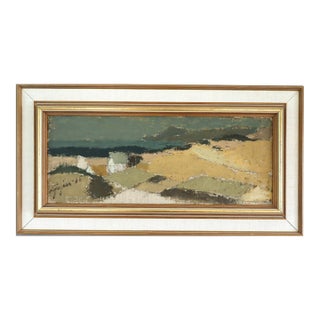 1965 Mid-Century Modern 'Coastal Fields' Vintage Swedish Original Landscape Oil Painting, Framed For Sale