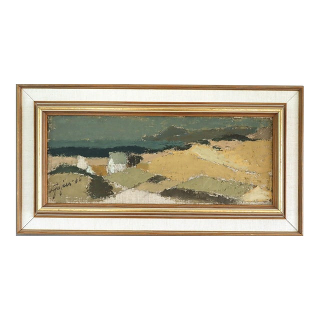 1965 Mid-Century Modern 'Coastal Fields' Vintage Swedish Original Landscape Oil Painting, Framed For Sale