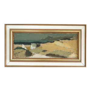 1965 Mid-Century Modern 'Coastal Fields' Vintage Swedish Original Landscape Oil Painting, Framed
