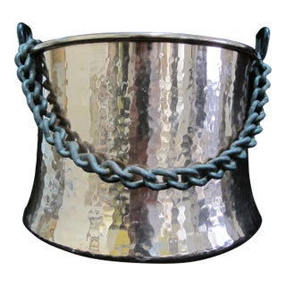 Vintage Hand Hammered Honeycomb Large Copper Soup Pot With Metal Chain Handle For Sale