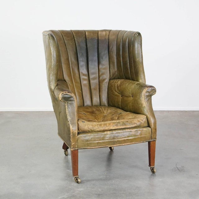 Large Antique Barrel Back Wing Chair in Leather For Sale - Image 16 of 16
