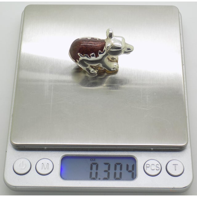 Vintage Italian Handmade Genuine Sterling Silver Enameled Bear Cub Figurine by Ottaviani of Rome, 1980s Solid 925 Silver Brown Enamel Miniature For Sale - Image 9 of 11