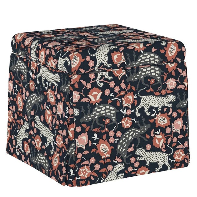 Dyer Storage Ottoman in Coral Navy Leopard For Sale In Chicago - Image 6 of 6