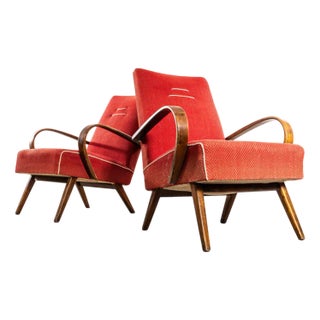 Chevron Slub Jacquard Sprung Seat Armchair by Jaroslav Šmídek, 1950s For Sale