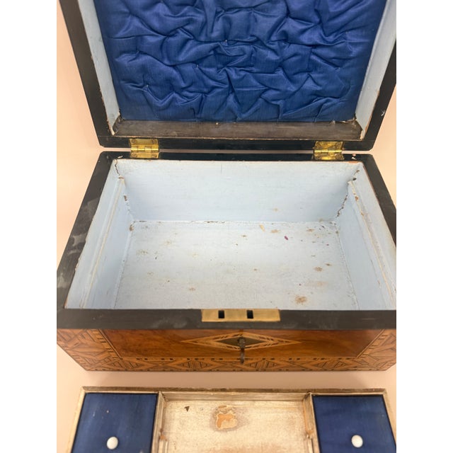 Antique Marquetry Inlaid Wooden Jewelry Box For Sale - Image 13 of 16