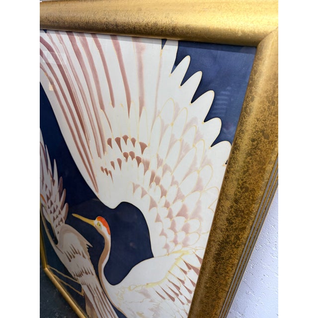 Textile 1980s Cranes in Flight Original Painting on Silk by Raouf Zarrouk , Massive 40x52 Includes Coa For Sale - Image 7 of 7
