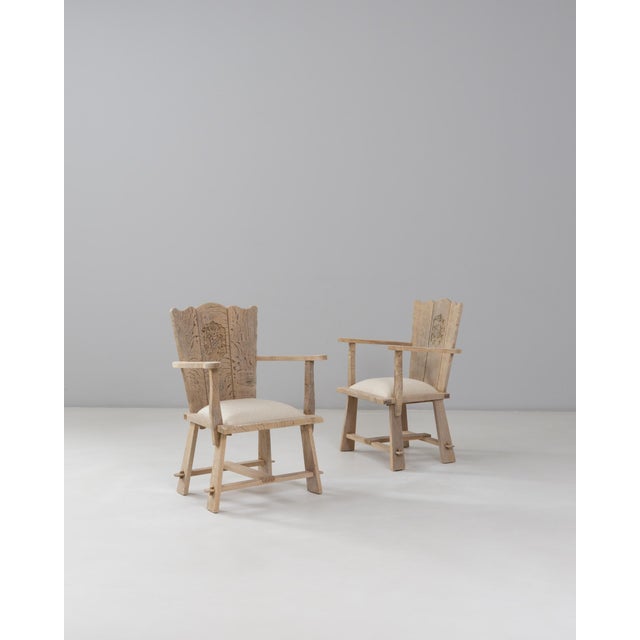 1970s French Carved Oak Armchairs With Upholstered Seats - A Pair For Sale - Image 9 of 18