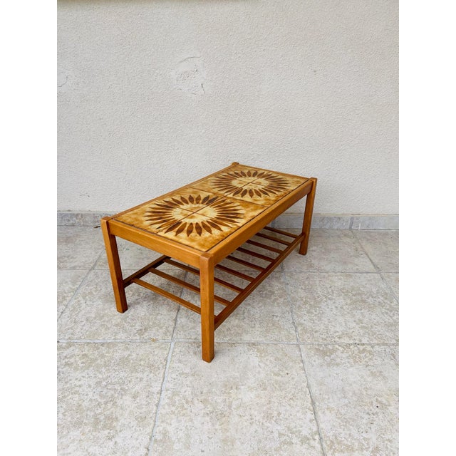 Vintage Teak and Ceramic Coffee Table with Sun Motif, 1960 For Sale - Image 9 of 13