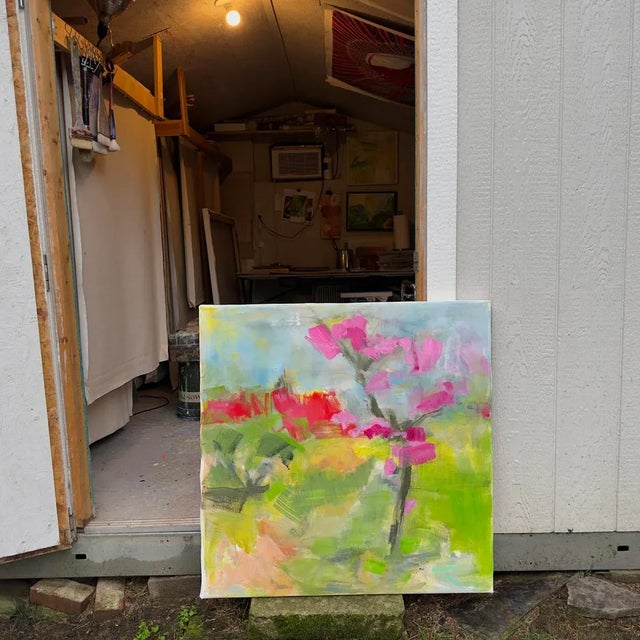 2020s "Red Roof, Hakodate" by Trixie Pitts Abstract Impressionist Landscape Painting For Sale - Image 5 of 12