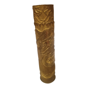 Antique Wwi 1917 French 75mm Brass Trench Art Shell - Hand-Hammered Dragon Relief